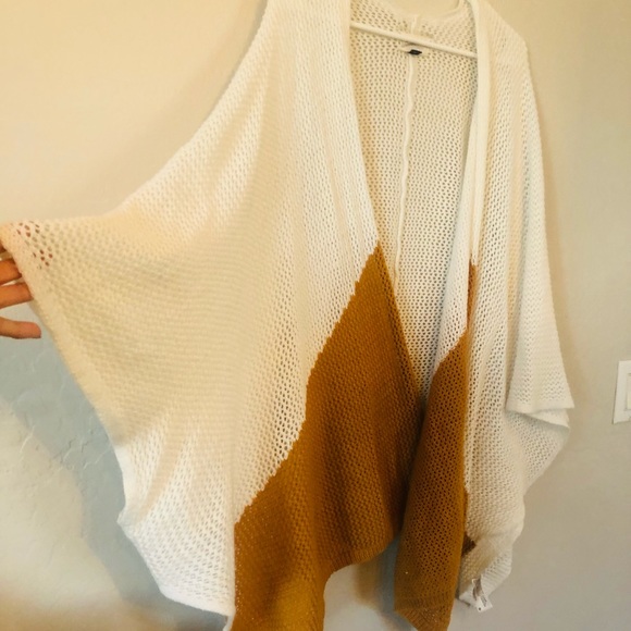Universal Thread cocoon wrap open knit cardigan sweater burnt orange ivory OSFM - Picture 3 of 6